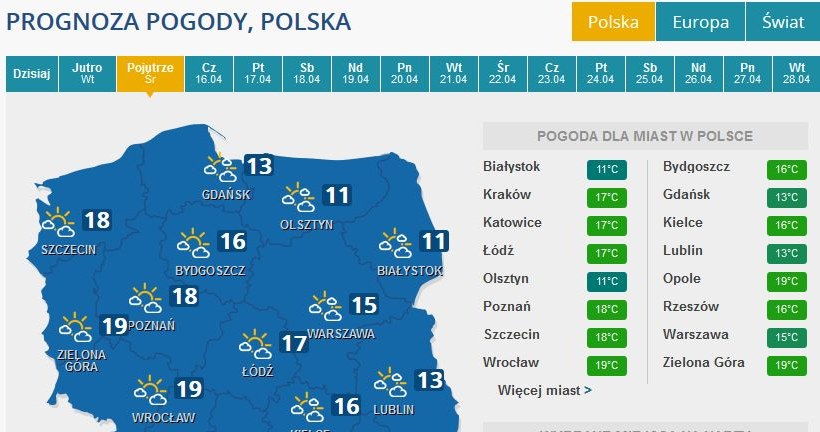 Prognoza pogody na środę /INTERIA.PL