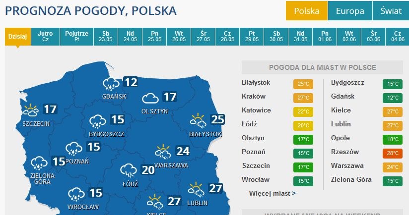 Prognoza pogody na środę /INTERIA.PL