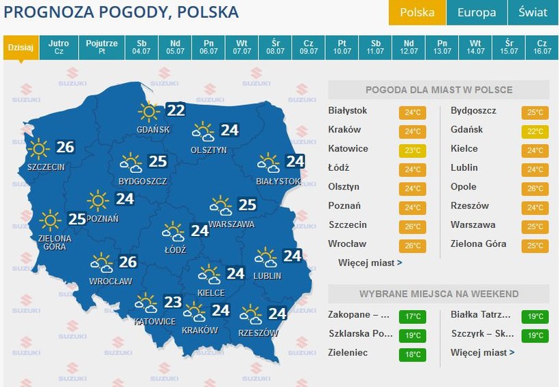 Prognoza pogody na środę /INTERIA.PL