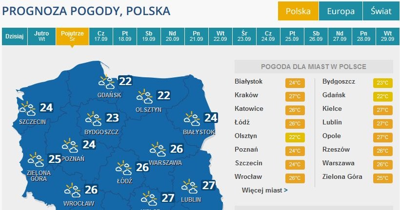 Prognoza pogody na środę /INTERIA.PL