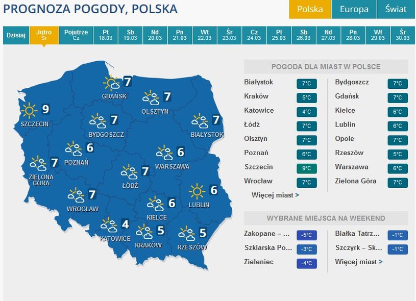 Prognoza pogody na środę /INTERIA.PL