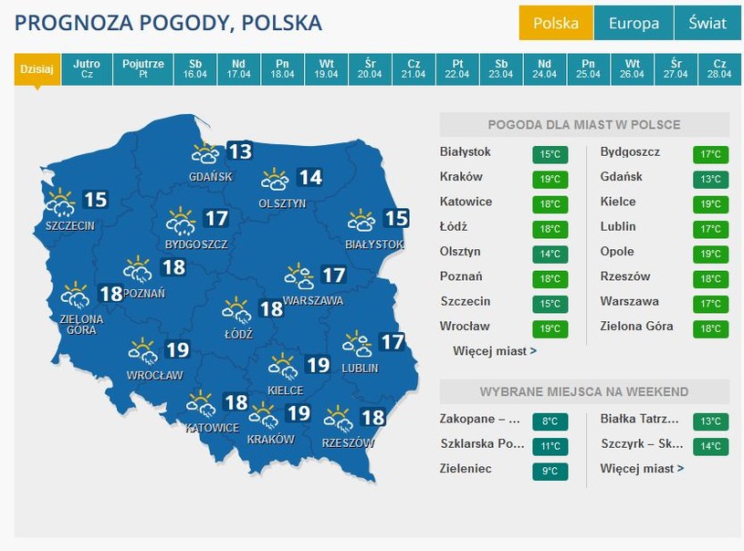 Prognoza pogody na środę /INTERIA.PL