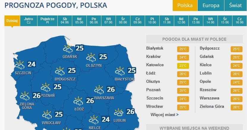 Prognoza pogody na środę /INTERIA.PL