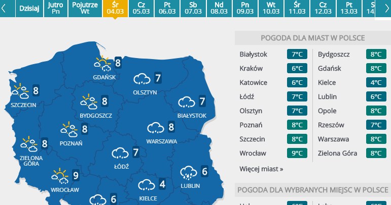 Prognoza pogody na środę /INTERIA.PL