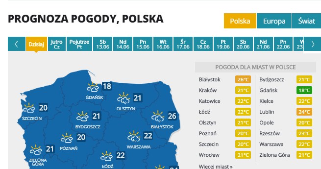 Prognoza pogody na środę /INTERIA.PL