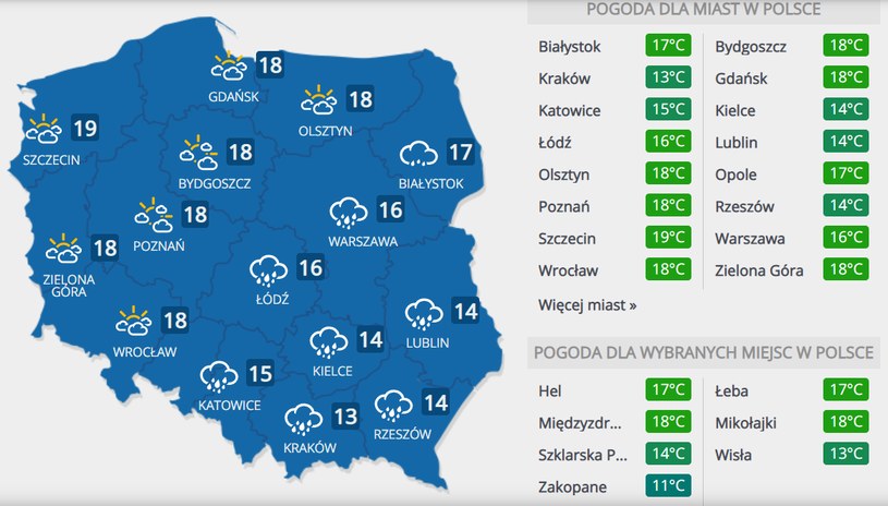 Prognoza pogody na środę /INTERIA.PL