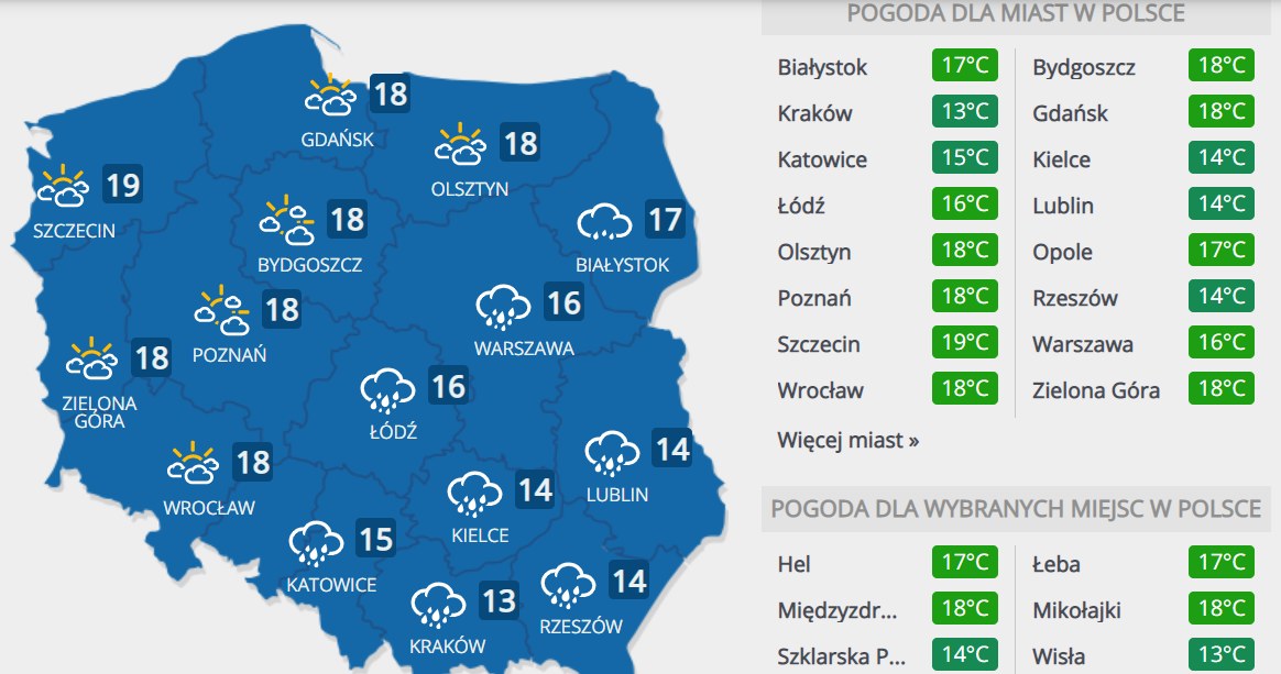 Prognoza pogody na środę /INTERIA.PL