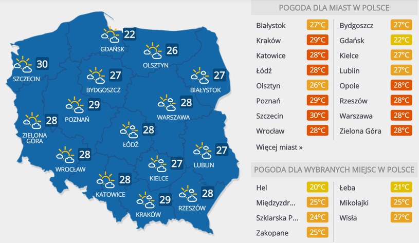 Prognoza pogody na wtorek, 11 sierpnia /INTERIA.PL