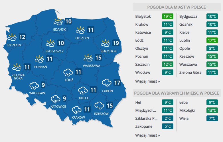 Prognoza pogody na wtorek, 14 maja /INTERIA.PL