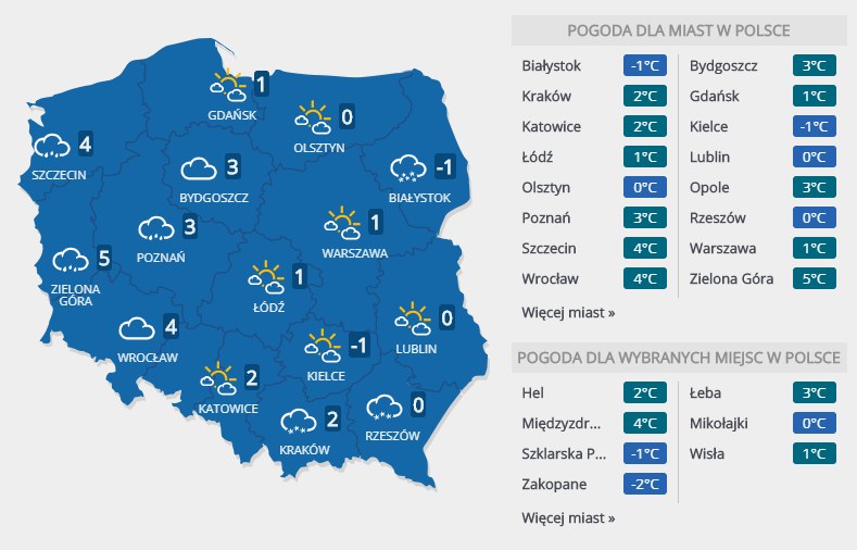 Prognoza pogody na wtorek, 15 stycznia /INTERIA.PL
