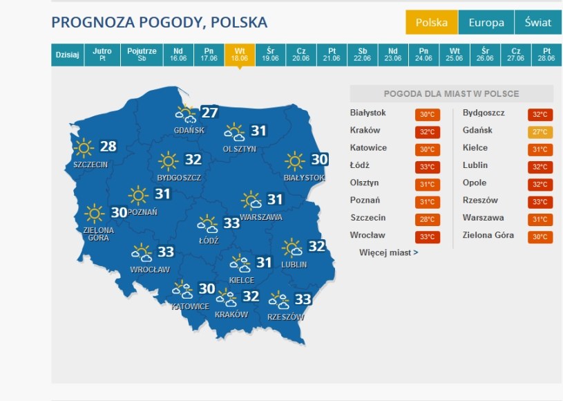 Prognoza pogody na wtorek /INTERIA.PL