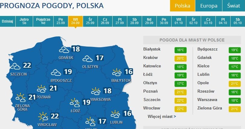 Prognoza pogody na wtorek /INTERIA.PL