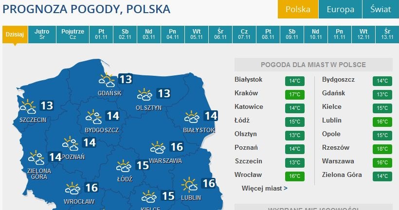 Prognoza pogody na wtorek /INTERIA.PL