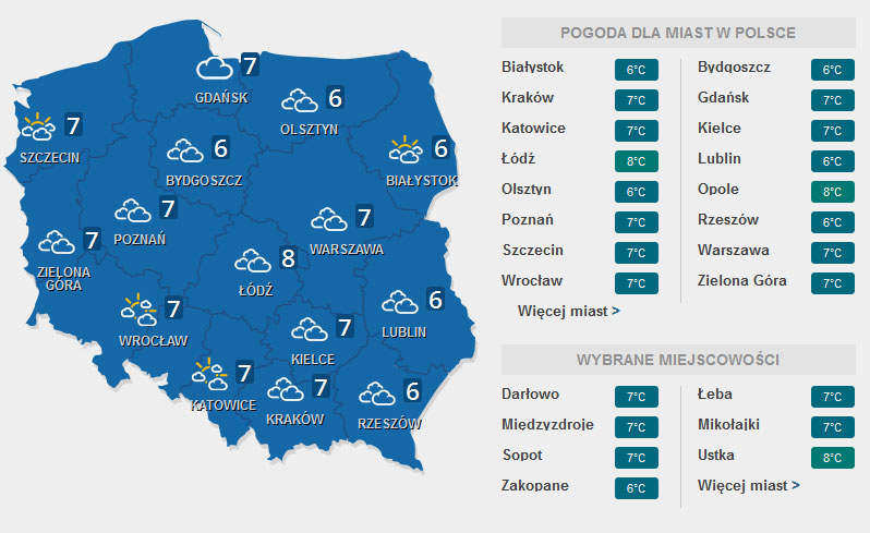 Prognoza pogody na wtorek. /INTERIA.PL