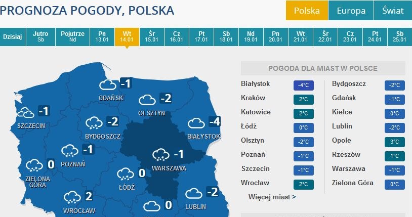 Prognoza pogody na wtorek /INTERIA.PL