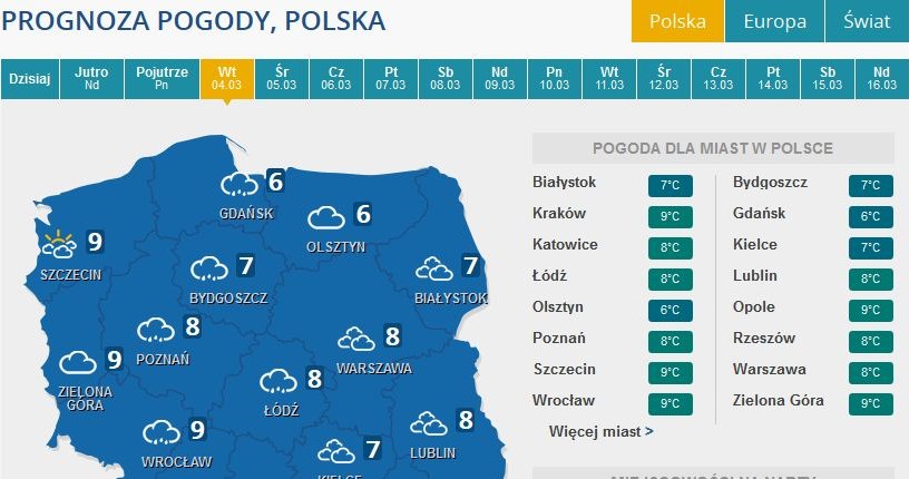 Prognoza pogody na wtorek /INTERIA.PL