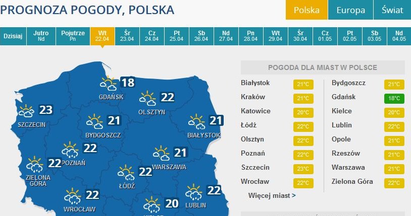 Prognoza pogody na wtorek /INTERIA.PL