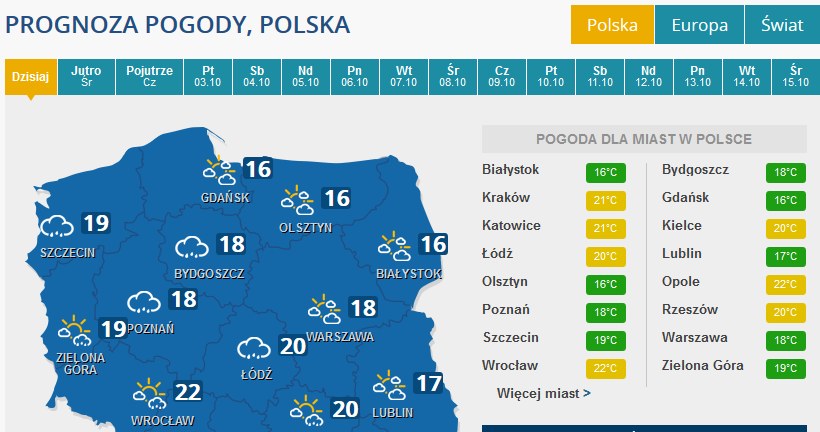 Prognoza pogody na wtorek /INTERIA.PL