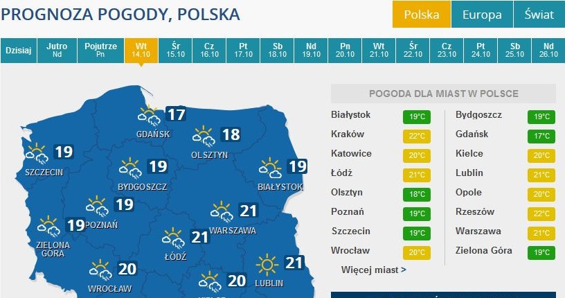Prognoza pogody na wtorek /INTERIA.PL