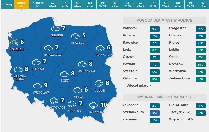 Prognoza pogody na wtorek /pogoda.interia.pl /INTERIA.PL