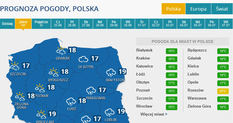 Prognoza pogody na wtorek /INTERIA.PL