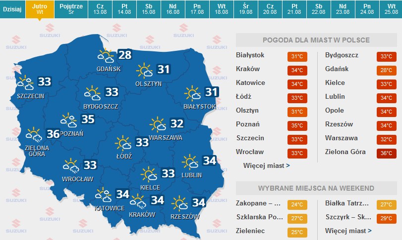Prognoza pogody na wtorek /pogoda.interia.pl /INTERIA.PL