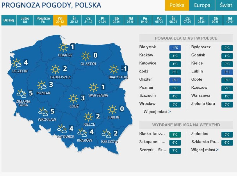 Prognoza pogody na wtorek /INTERIA.PL