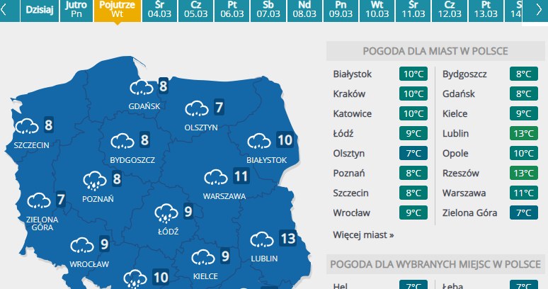 Prognoza pogody na wtorek /INTERIA.PL