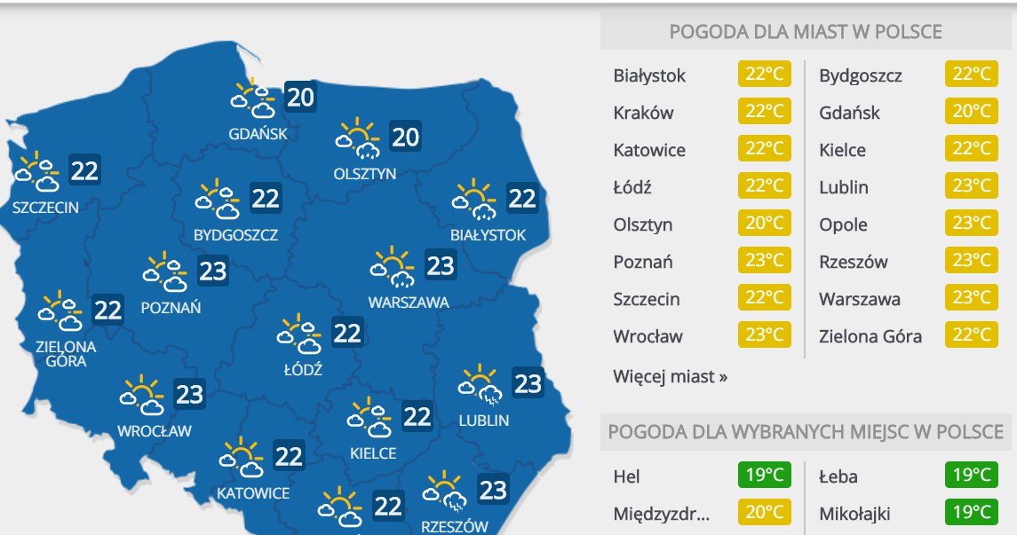 Prognoza pogody na wtorek /INTERIA.PL