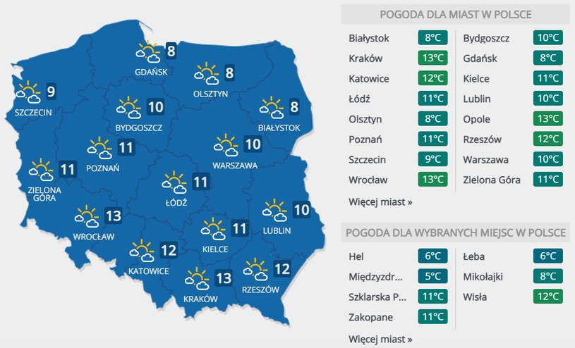Prognoza pogody na wtorek /INTERIA.PL