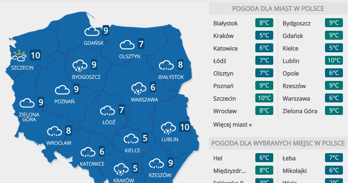 Prognoza pogody na wtorek /INTERIA.PL