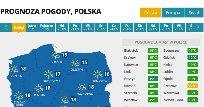 Prognoza pogody w czwartek /INTERIA.PL