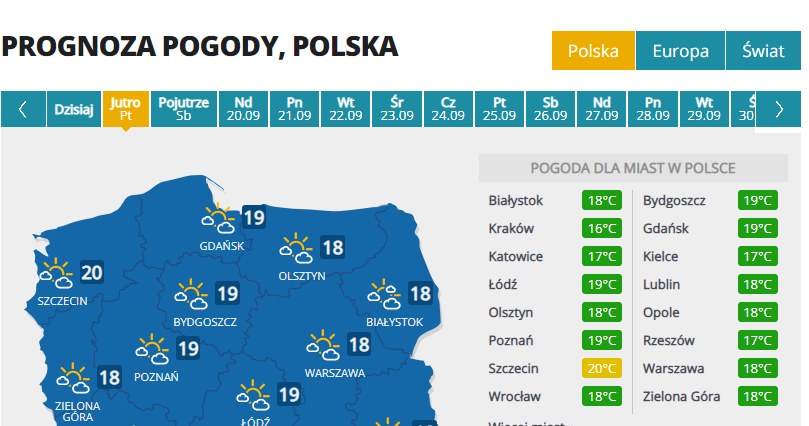 Prognoza pogody w piątek /INTERIA.PL