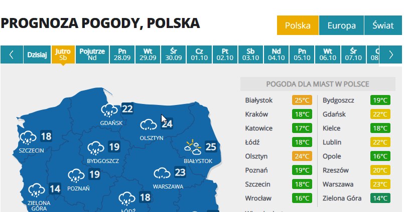 Prognoza pogody w sobotę /INTERIA.PL