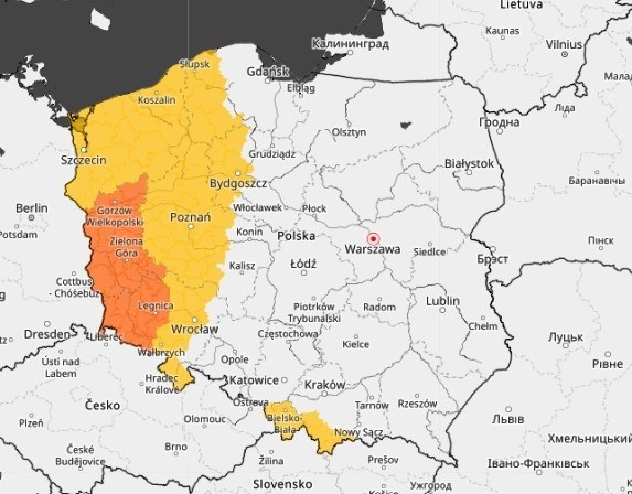 Prognoza zagrożeń meteorologicznych wydana przez IMGW na niedzielę, 15 czerwca 2025 /IMGW /Materiały prasowe