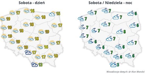 Prognozowane temperatury w sobotę będą niższe /IMGW /