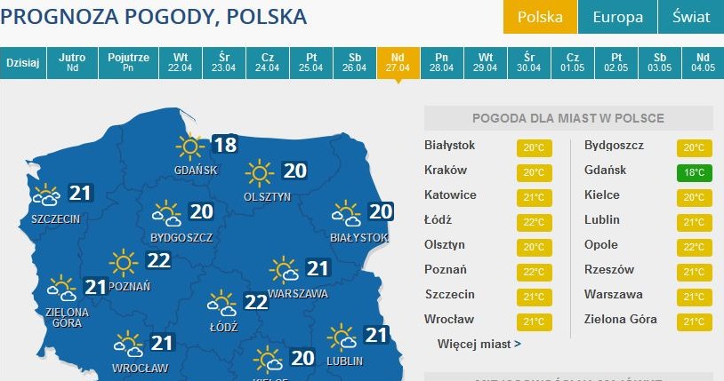 Prognozy na niedzielę /INTERIA.PL