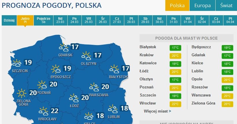 Prognozy pogody na piątek /INTERIA.PL