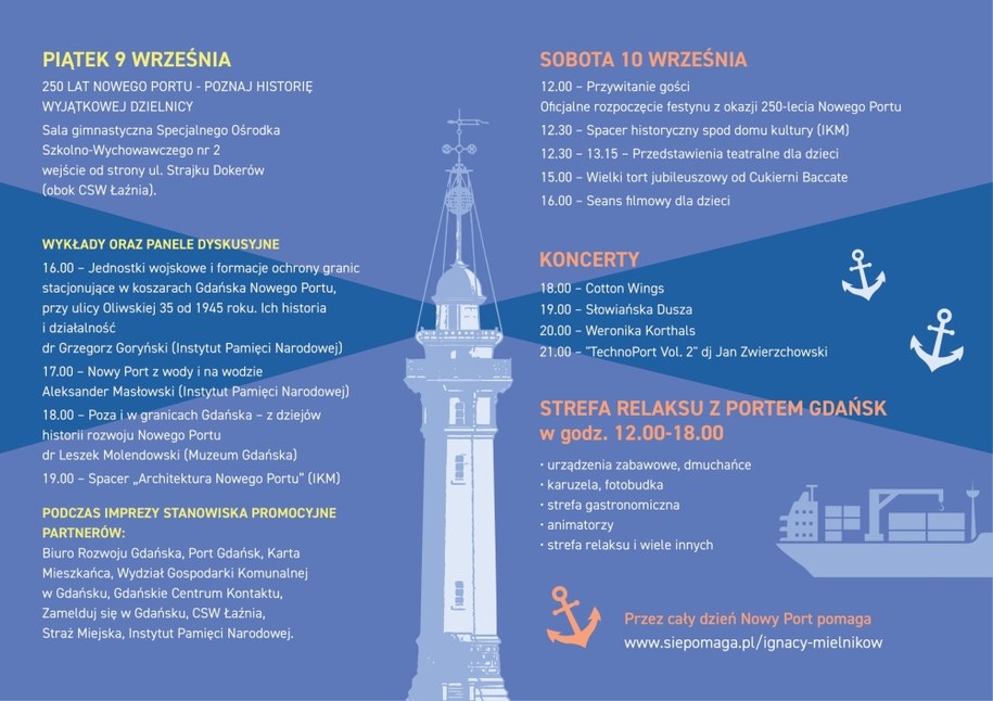 Program jubileuszowych obchodów /Rada Dzielnicy Nowy Port /Materiały prasowe