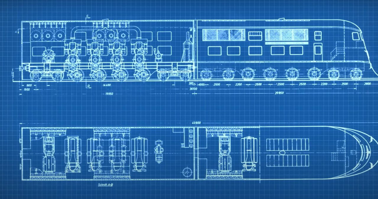 Projekt superpociągu III Rzeszy /Zrzut ekranu/Found And Explained/Real Life Snowpiercer - The Insane Giant Nazi Railway - Breitspurbahn /YouTube