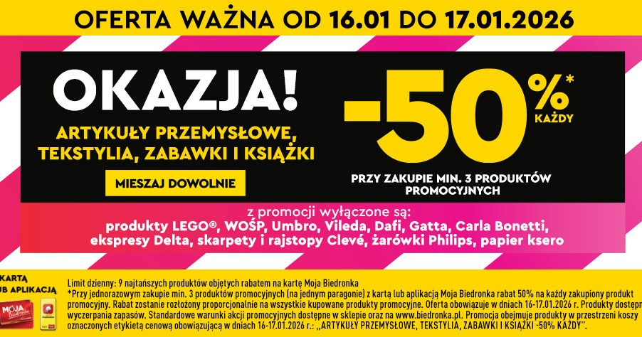 Promocja –50% w Biedronce: artykuły przemysłowe, tekstylia, zabawki i książki taniej przy zakupie min. 3 produktów /Biedronka /INTERIA.PL