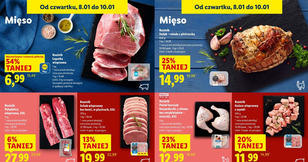 Promocje na mięso w Lidlu od 8 stycznia - duże rabaty na drób, wieprzowinę i wołowinę, ceny już od 6,99 zł/kg. /Lidl /INTERIA.PL