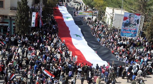 Prorządowa demonstracja w Damaszku /SANA HANDOUT /PAP/EPA