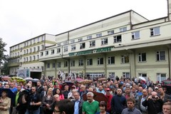 Protest górników w Sosnowcu przeciwko likwidacją kopalni