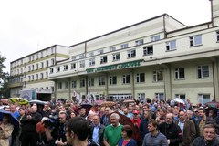 Protest górników w Sosnowcu przeciwko likwidacją kopalni