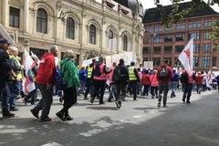 Protest pracowników kopalni i elektrowni Turów. "Praca w Polsce naszym prawem'