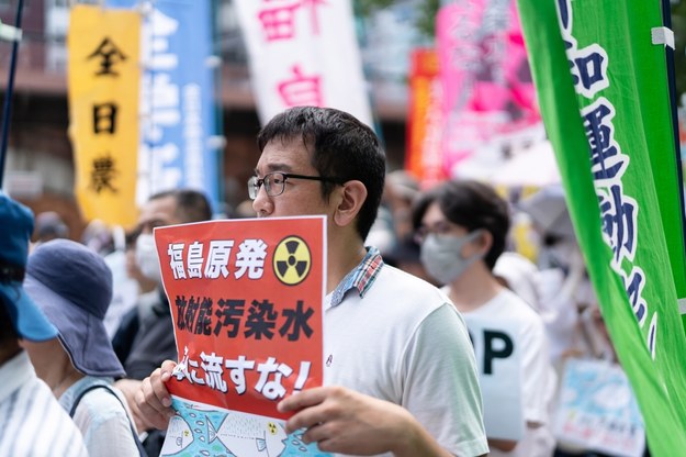 Protest przeciwko decyzji japońskich władz ws. elektrownii Fukushima w Tokio. /Tomohiro Ohsumi  /PAP/EPA