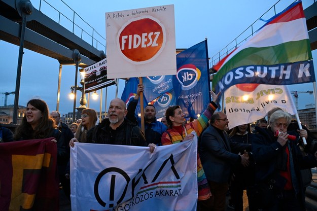 Protest przeciwko Katalin Novak w Budapeszcie (zdj. z piątku) /Szilard Koszticsak /PAP/EPA