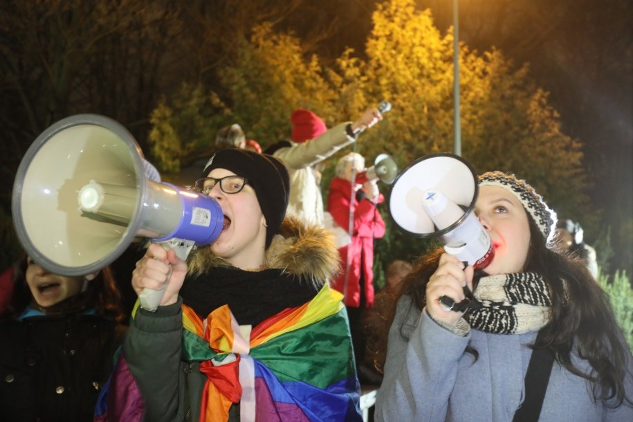 Protest przed budynkiem Senatu /Paweł Supernak /PAP