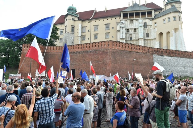 Protest przed Wawelem /Jacek Bednarczyk /PAP